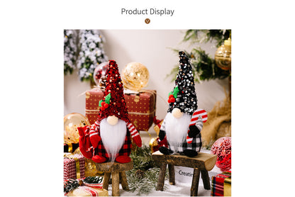 **Christmas Red and Black Sequined Hat Rudolph Faceless Doll Figurine**