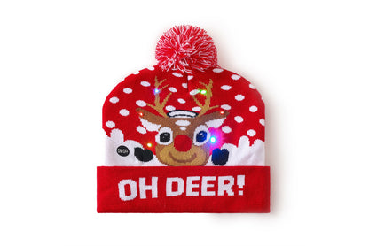 **Christmas LED Rainbow Light Jacquard Knit Hat**