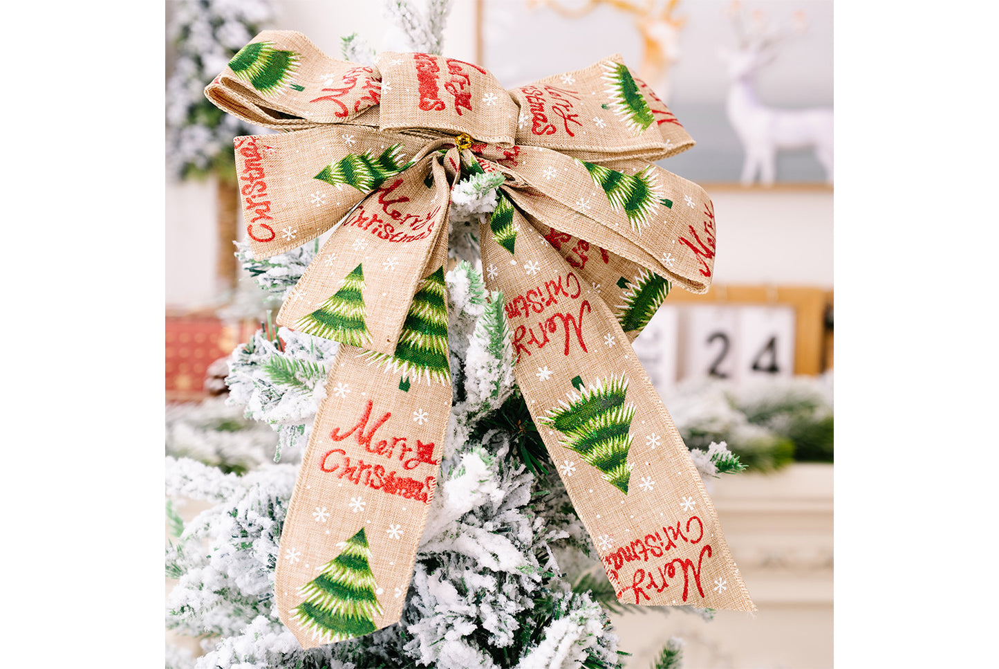 **Brown Vintage English Ribbon Christmas Bow Ornament**