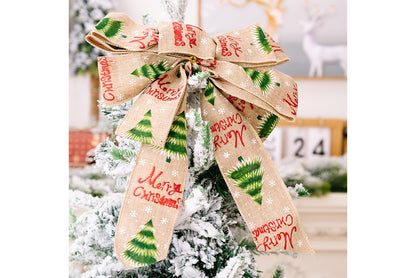 **Brown Vintage English Ribbon Christmas Bow Ornament**