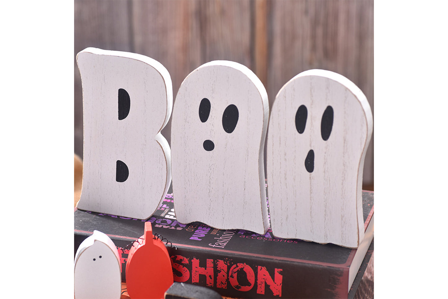 **Halloween BOO Ghost Ornament | Wooden Tray Decoration**