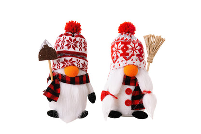 **Christmas Snowman Ornament with Knitted Hat and Rudolph Doll**