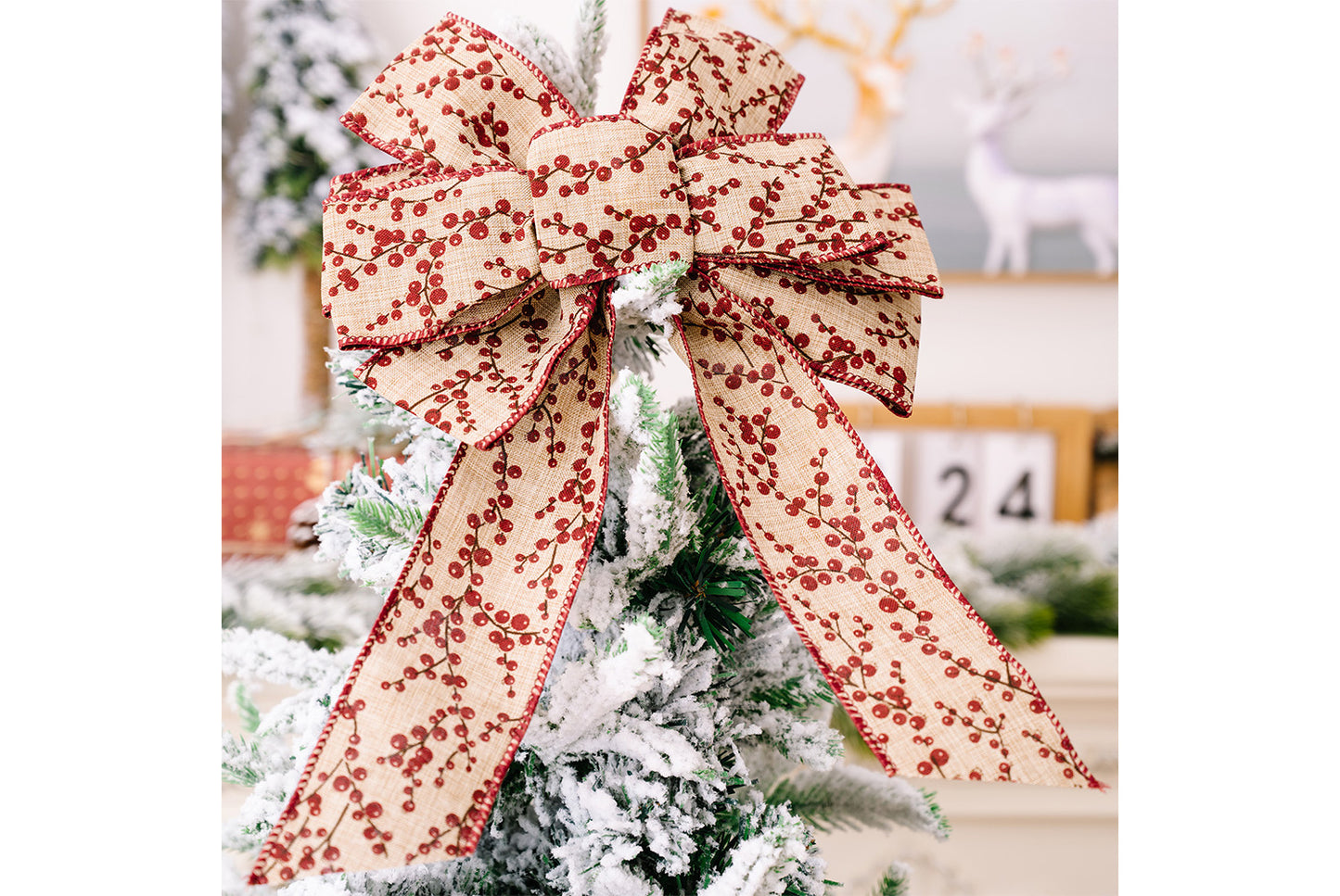 **Brown Vintage English Ribbon Christmas Bow Ornament**