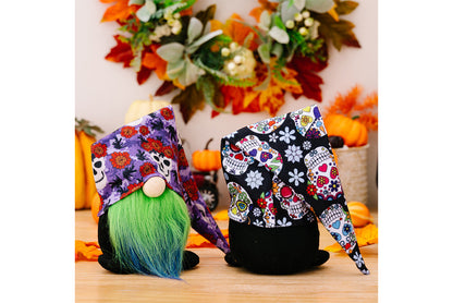 **Halloween printed hat dwarf doll | Rose red/green fabric decoration**
