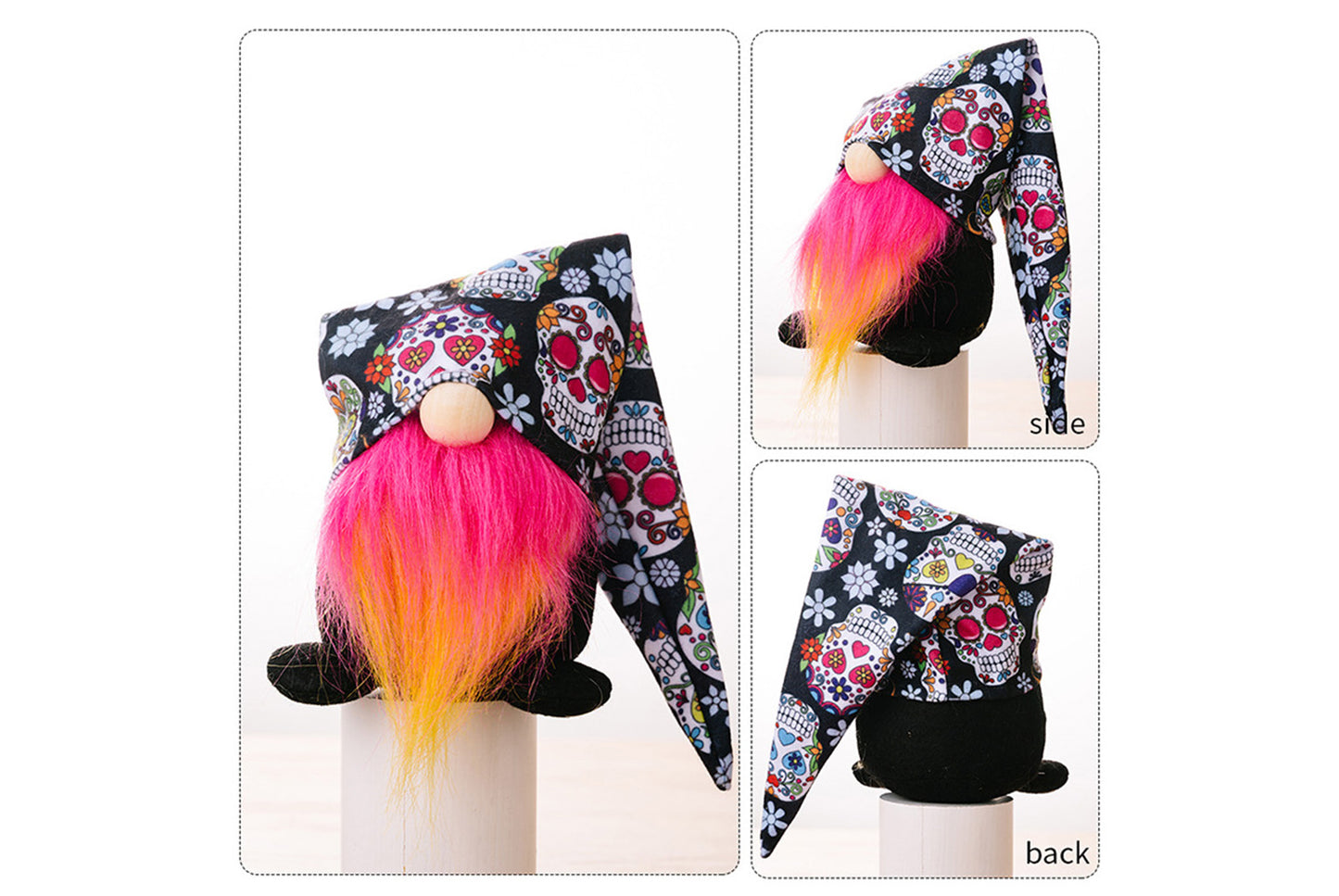 **Halloween printed hat dwarf doll | Rose red/green fabric decoration**