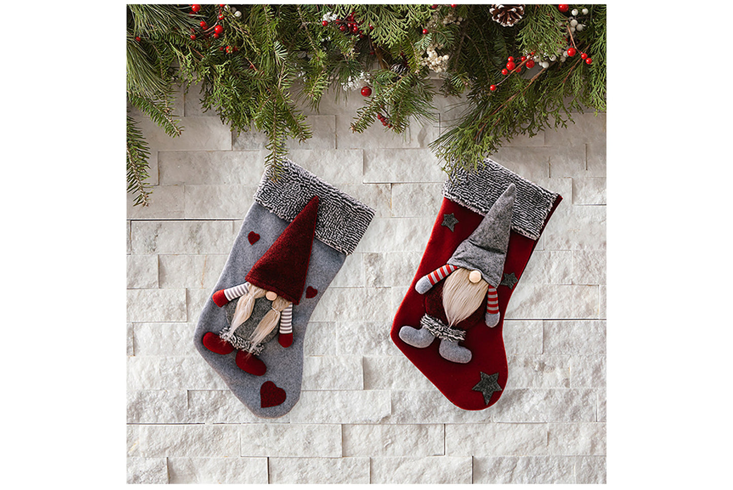 **Grey Frayed Edge Rudolph the Forest Old Man Christmas Stocking**