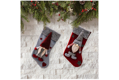 **Grey Frayed Edge Rudolph the Forest Old Man Christmas Stocking**