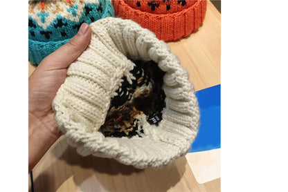 **Colorful Pom-Pom Knitted Hat (Autumn/Winter Warm Ear-Wearing Wool Hat)**