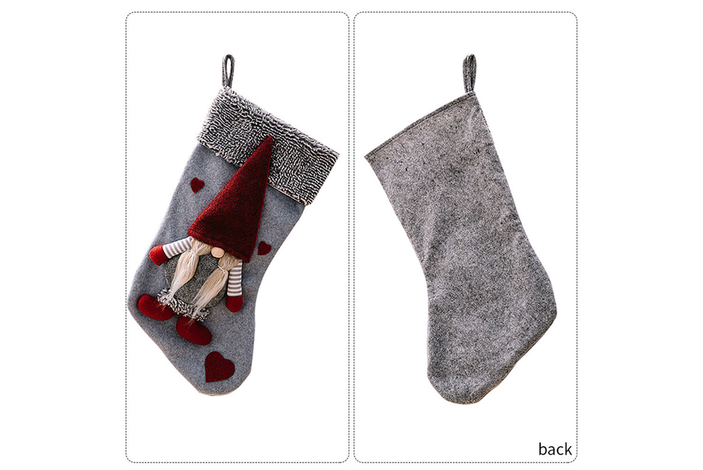 **Grey Frayed Edge Rudolph the Forest Old Man Christmas Stocking**