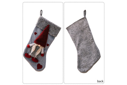 **Grey Frayed Edge Rudolph the Forest Old Man Christmas Stocking**