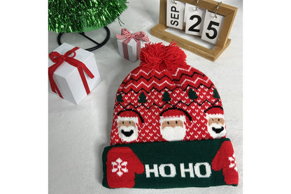 **Christmas LED Pom-Pom Knit Hat (Winter Warm Fold-Up Light-Up Hat)**