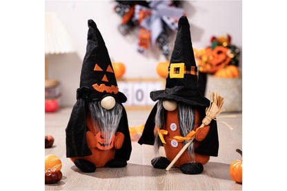 **Halloween Fabric Gnome Figurine | Pumpkin and Broom Witch Home Decor**