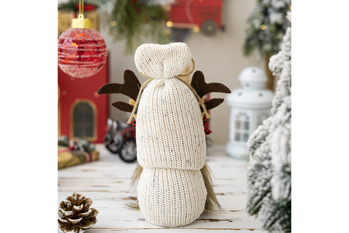 **Christmas Knitted Shell Reindeer Antler Hat Rudolph Doll**