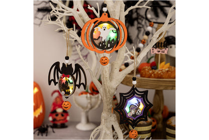 Halloween Wooden Light-Up Pendant | Pumpkin, Bat, and Spider Horror Decoration