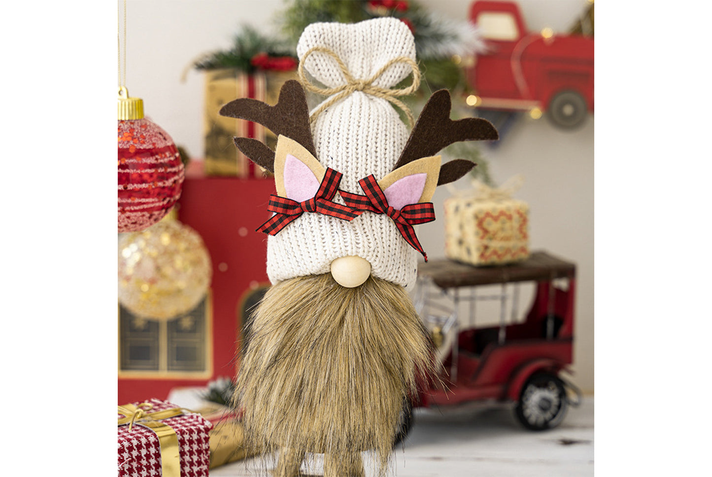 **Christmas Knitted Shell Reindeer Antler Hat Rudolph Doll**