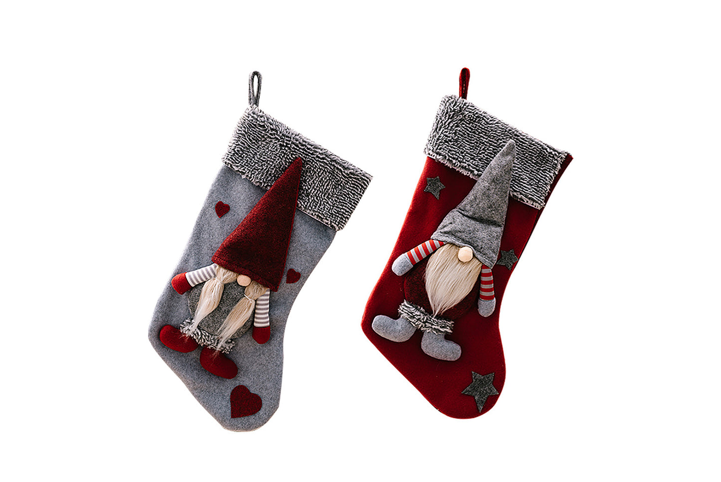 **Grey Frayed Edge Rudolph the Forest Old Man Christmas Stocking**