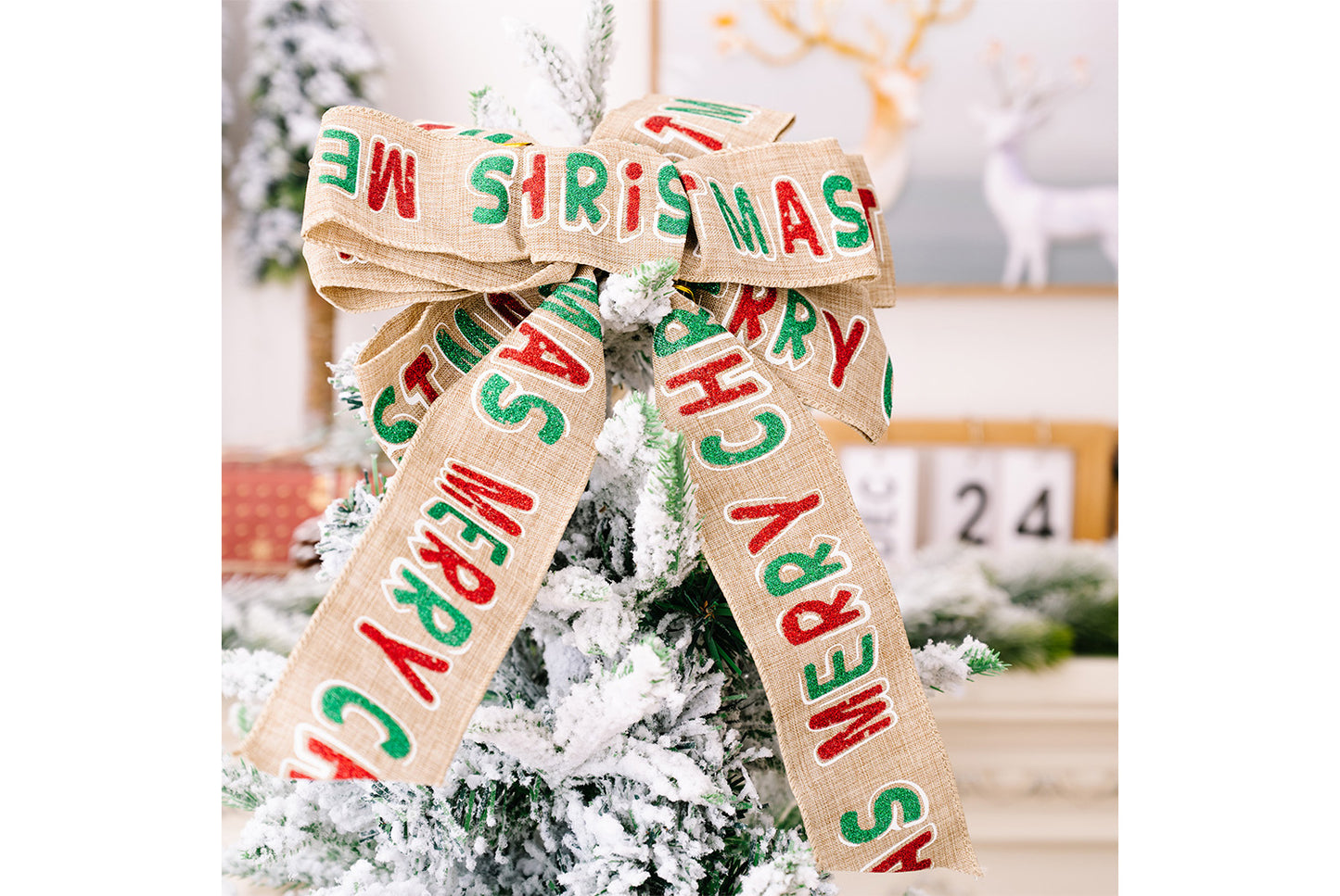 **Brown Vintage English Ribbon Christmas Bow Ornament**