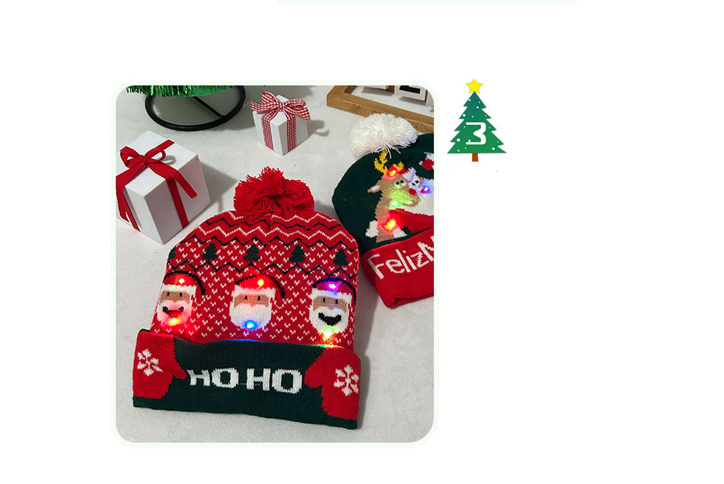 **Christmas LED Pom-Pom Knit Hat (Winter Warm Fold-Up Light-Up Hat)**