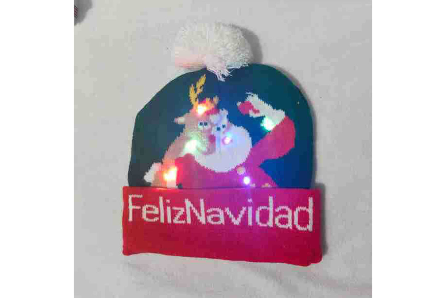 **Christmas LED Pom-Pom Knit Hat (Winter Warm Fold-Up Light-Up Hat)**