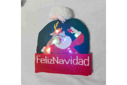 **Christmas LED Pom-Pom Knit Hat (Winter Warm Fold-Up Light-Up Hat)**