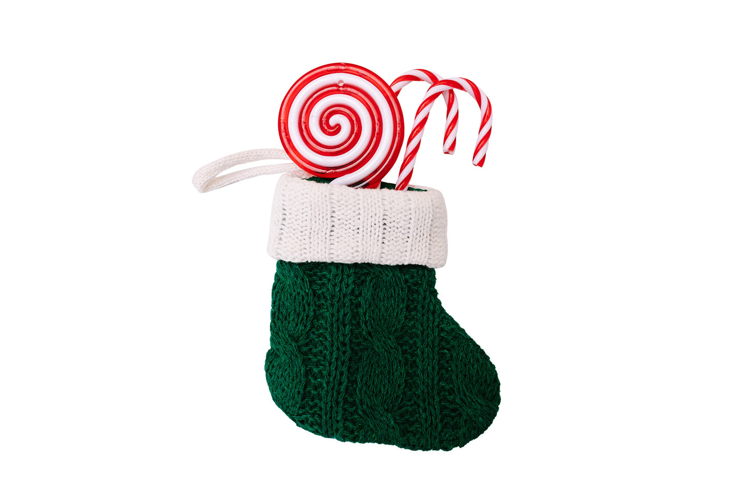 **Green Knitted Mini Christmas Stocking Ornament**