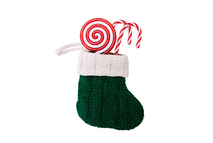 **Green Knitted Mini Christmas Stocking Ornament**