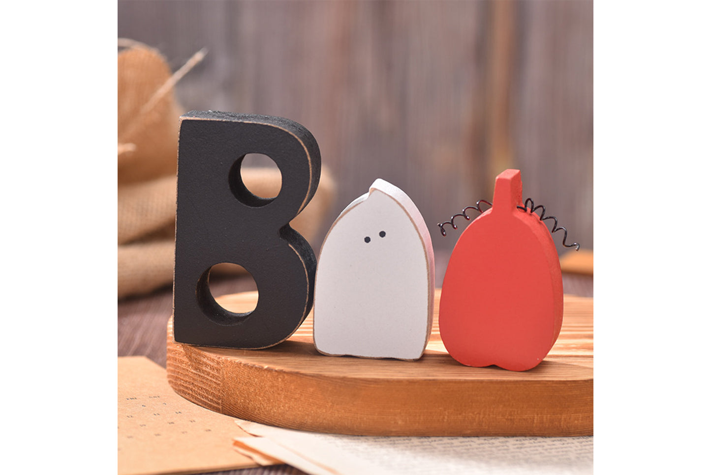 **Halloween BOO Ghost Ornament | Wooden Tray Decoration**