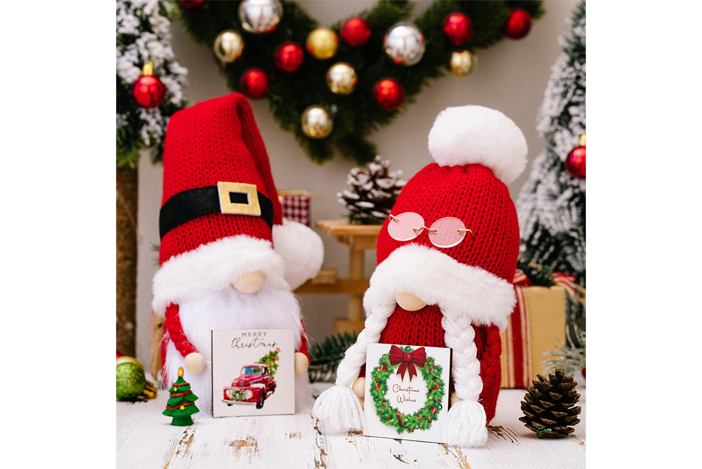 **Christmas Pom-Pom Knit Hat with Rudolph Figurine**