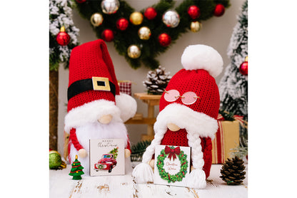 **Christmas Pom-Pom Knit Hat with Rudolph Figurine**