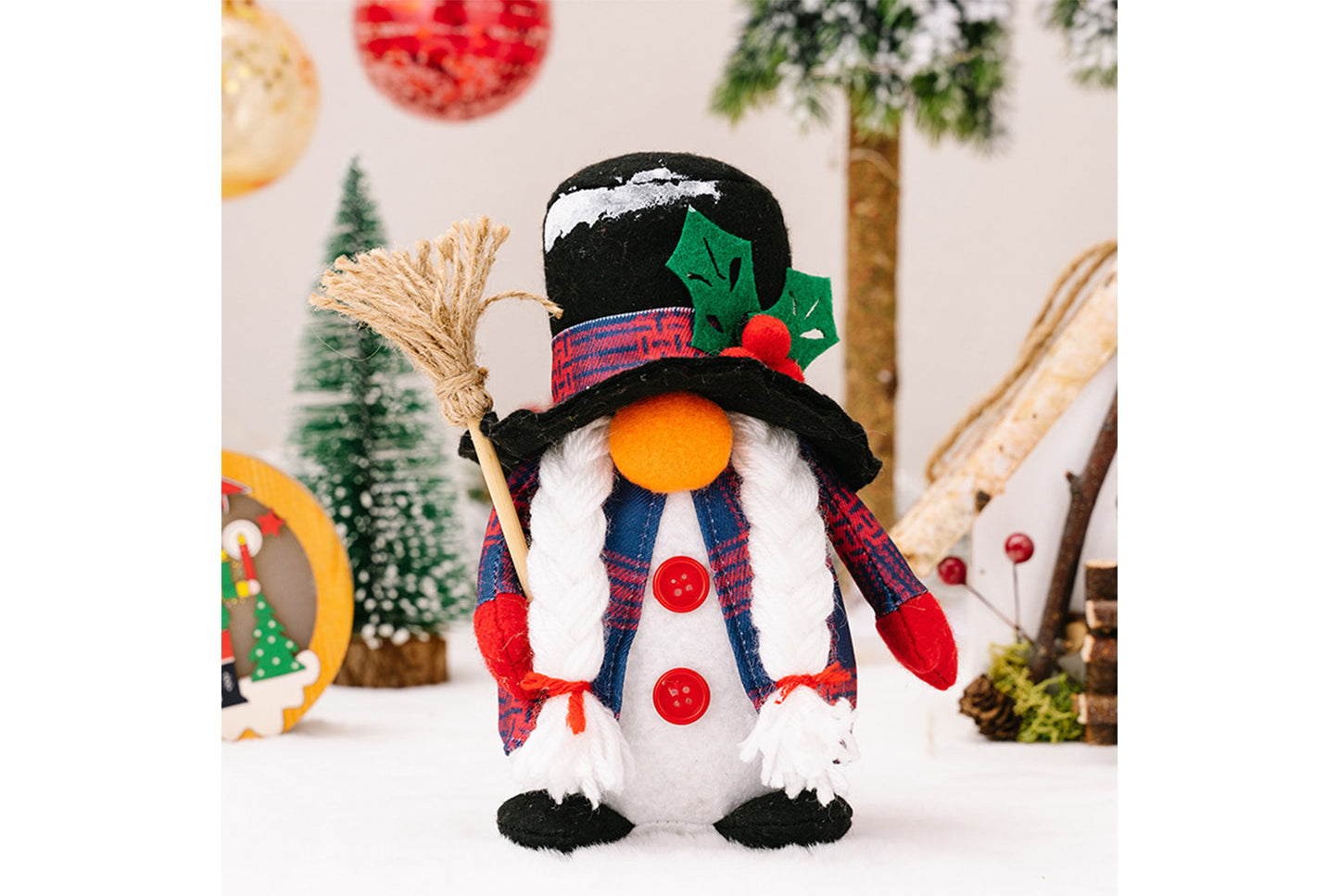 **Christmas Faceless Doll, Snowman, and Goblin Ornament Set**