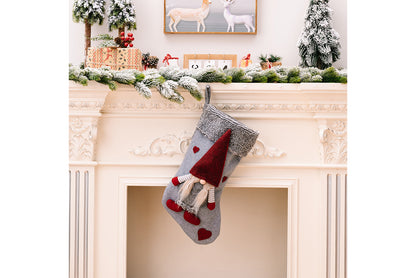 **Grey Frayed Edge Rudolph the Forest Old Man Christmas Stocking**