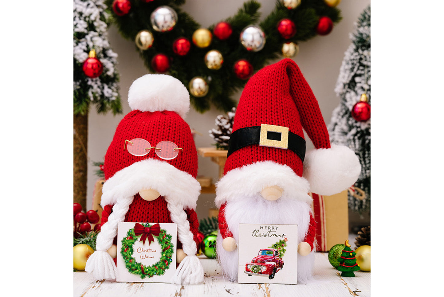 **Christmas Pom-Pom Knit Hat with Rudolph Figurine**