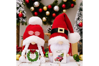 **Christmas Pom-Pom Knit Hat with Rudolph Figurine**