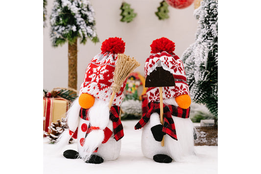 **Christmas Snowman Ornament with Knitted Hat and Rudolph Doll**