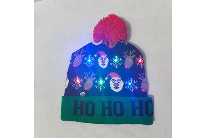 **Christmas LED Pom-Pom Knit Hat (Winter Warm Fold-Up Light-Up Hat)**