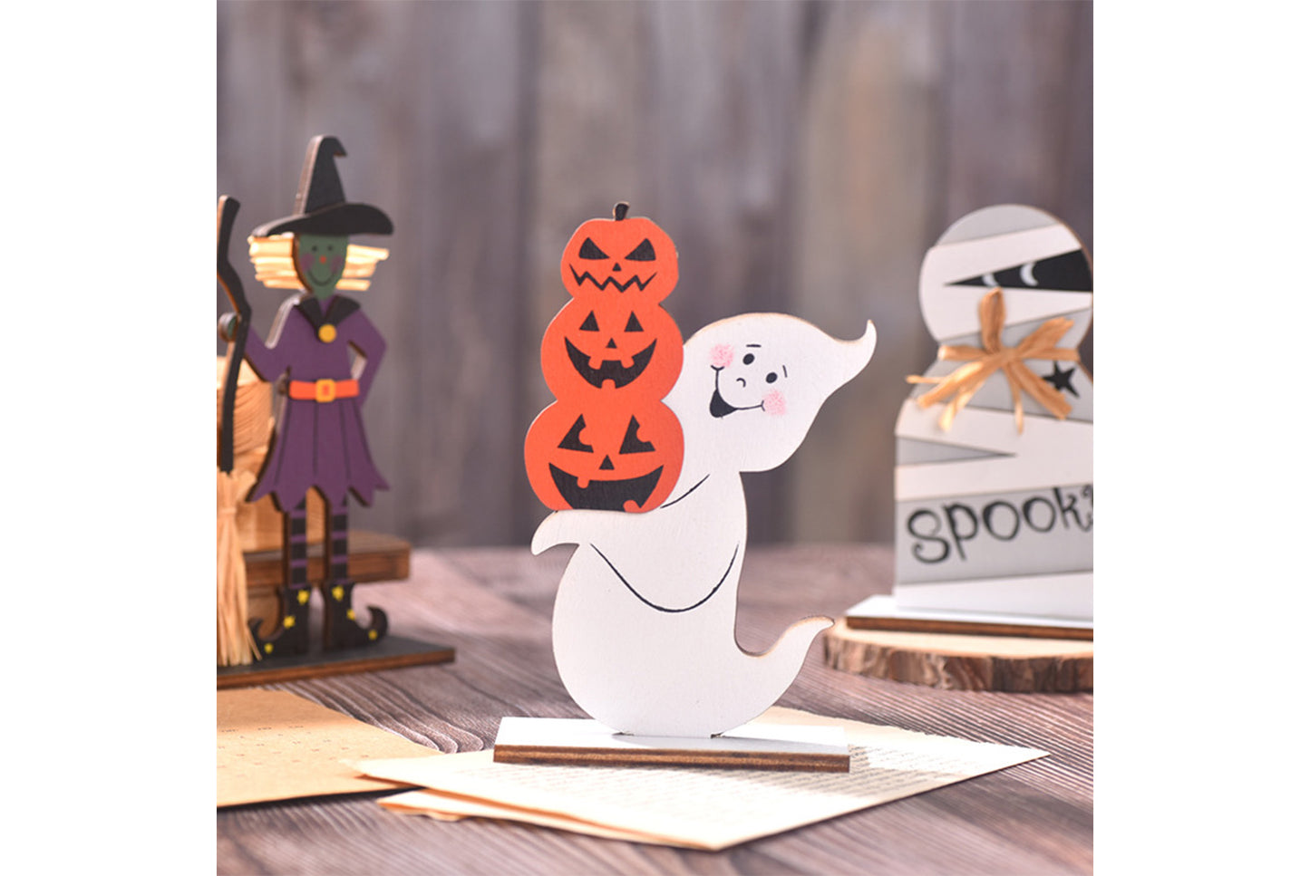 **Halloween Wooden Ornaments | Witch Ghost Themed Painted Decorations**