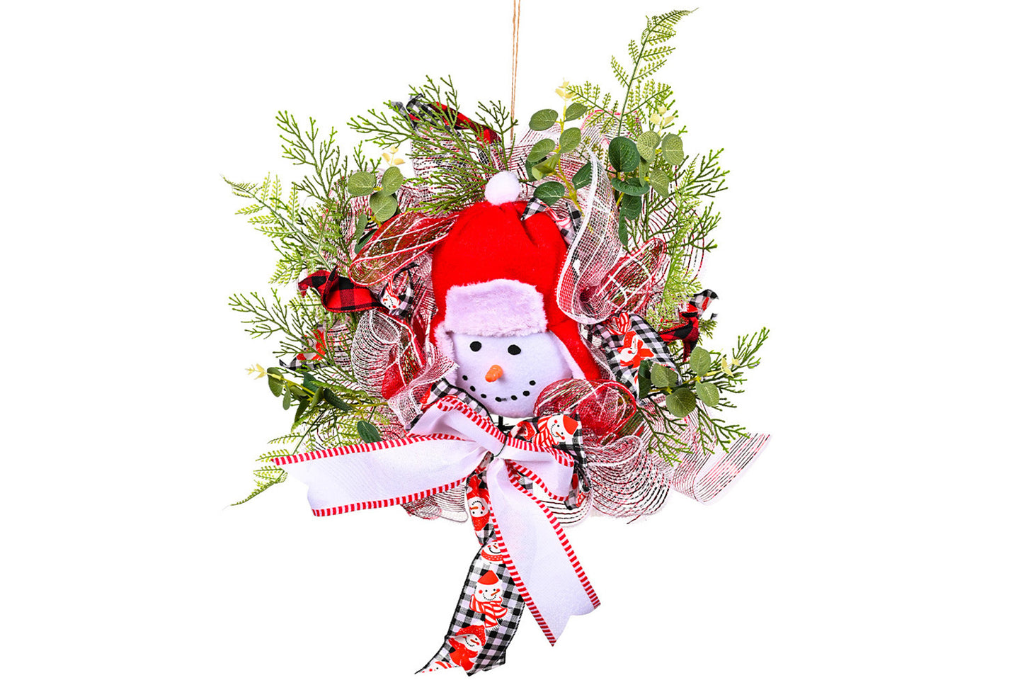 **Christmas Cartoon Snowman Ribbon Wreath Decoration**