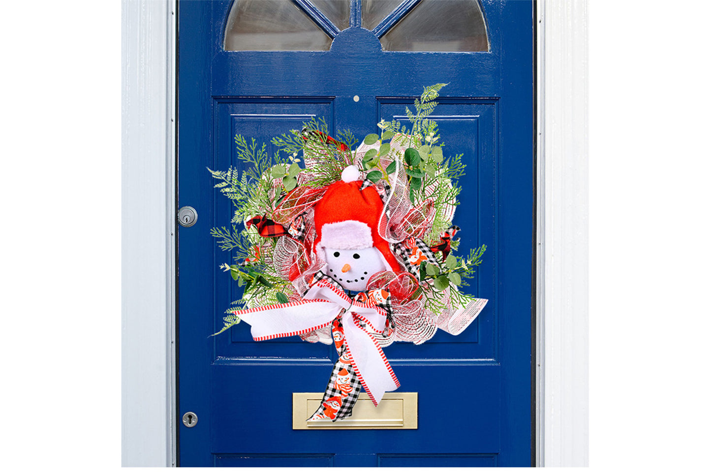 **Christmas Cartoon Snowman Ribbon Wreath Decoration**