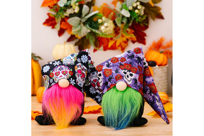 **Halloween printed hat dwarf doll | Rose red/green fabric decoration**
