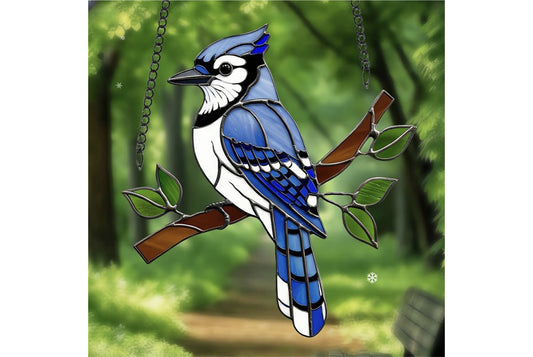 Charming Floral Blue Jay Suncatcher
