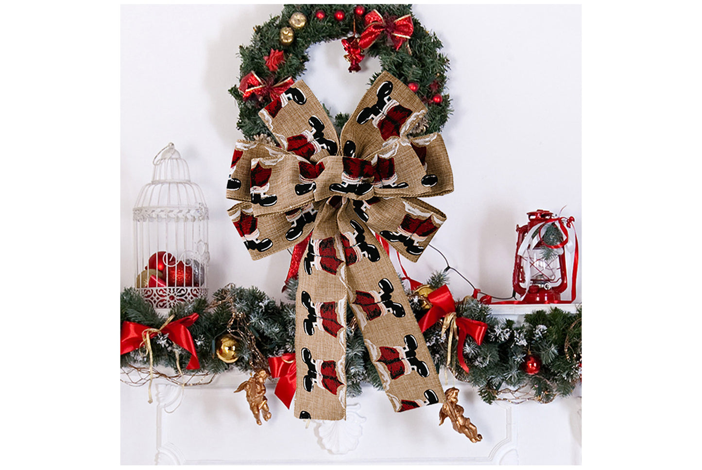 **Brown Vintage English Ribbon Christmas Bow Ornament**