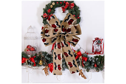 **Brown Vintage English Ribbon Christmas Bow Ornament**