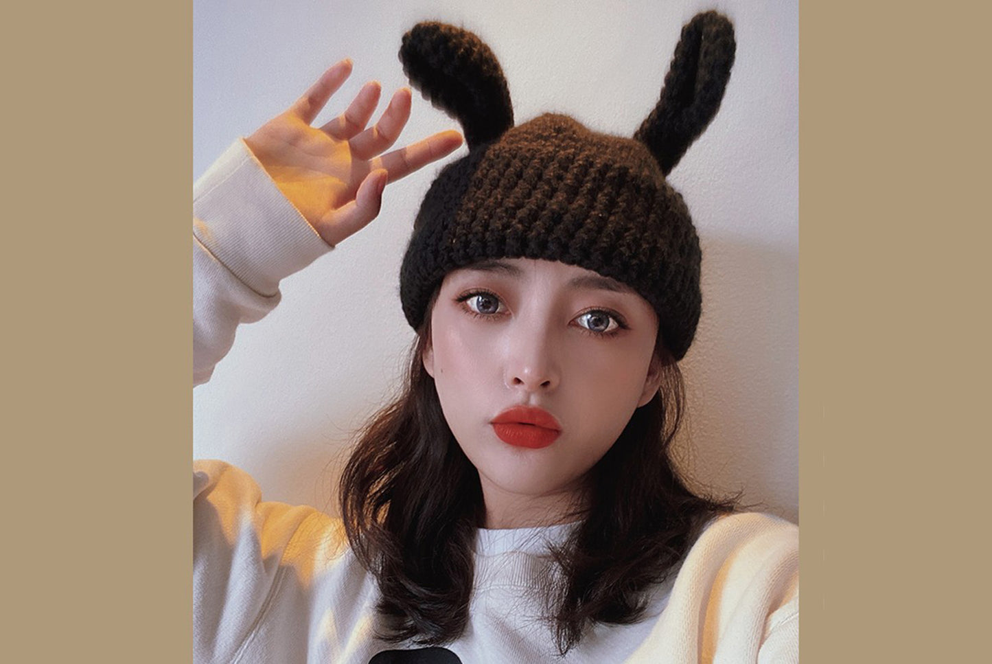 **Handmade Bunny Ear Knitted Hat (Autumn/Winter Warm Knitted Hat)**