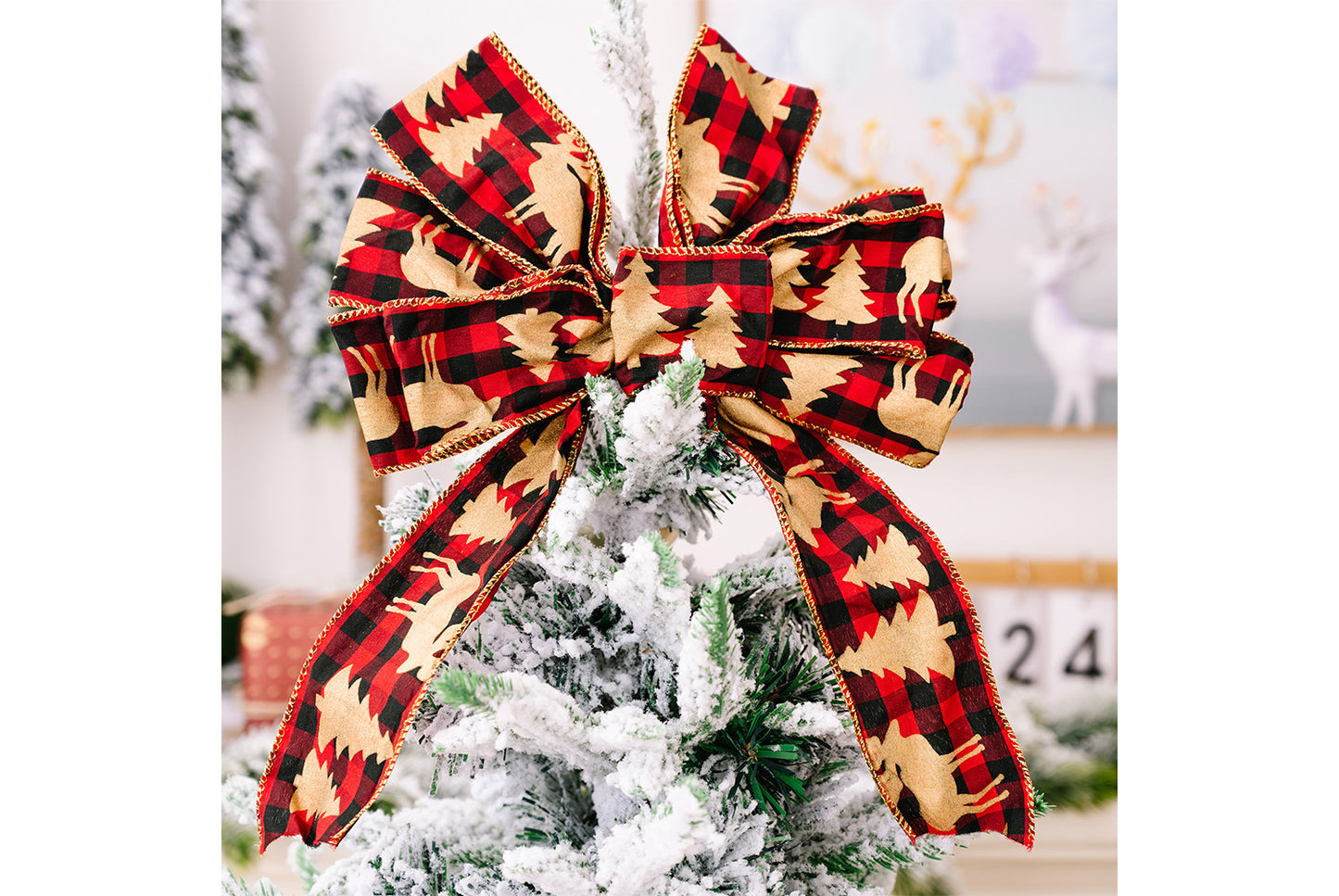 **Brown Vintage English Ribbon Christmas Bow Ornament**