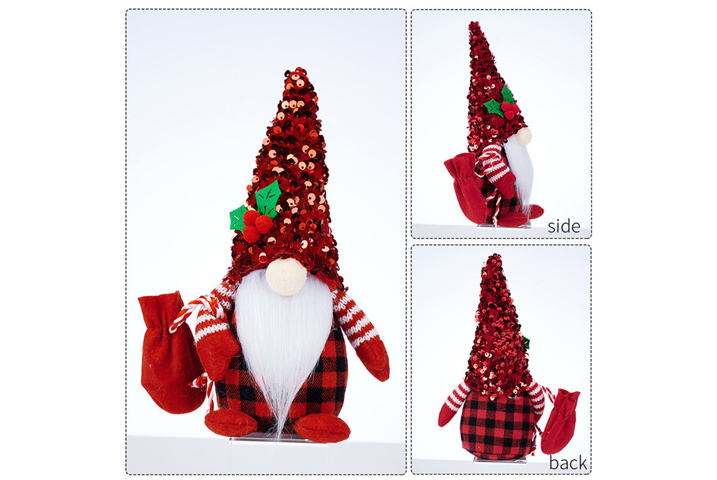 **Christmas Red and Black Sequined Hat Rudolph Faceless Doll Figurine**