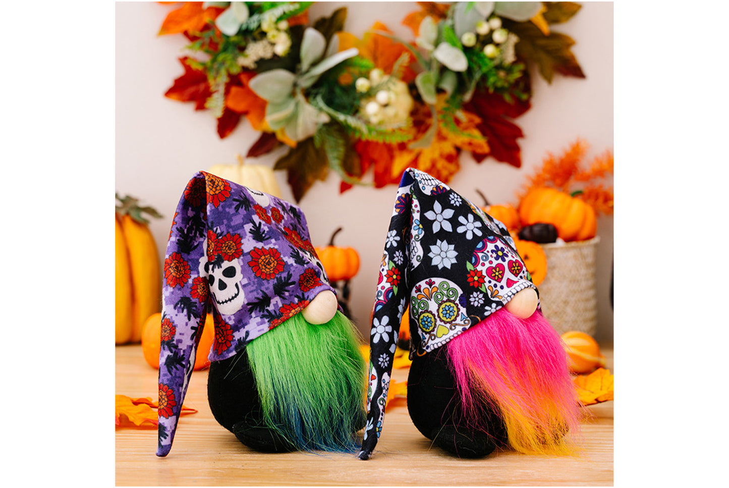 **Halloween printed hat dwarf doll | Rose red/green fabric decoration**