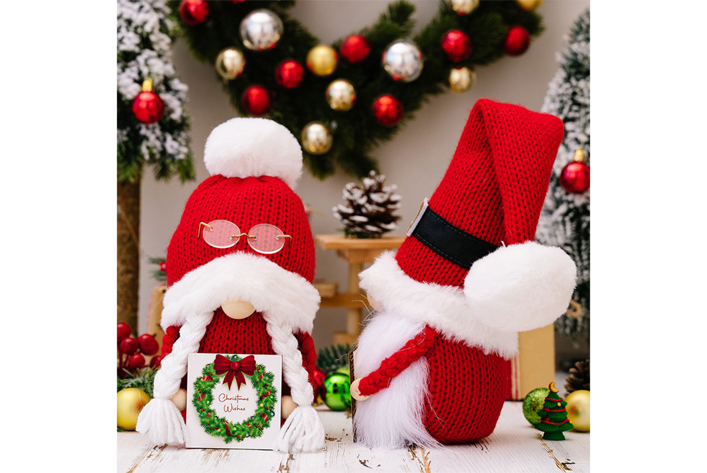 **Christmas Pom-Pom Knit Hat with Rudolph Figurine**