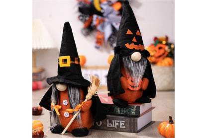 **Halloween Fabric Gnome Figurine | Pumpkin and Broom Witch Home Decor**