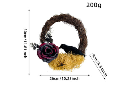 Halloween Dead Rose and Crow Wreath