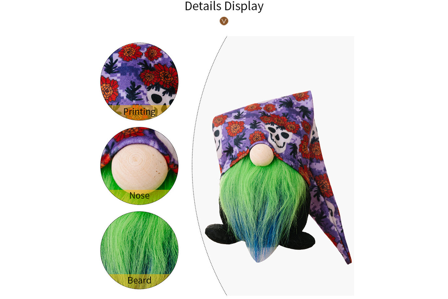 **Halloween printed hat dwarf doll | Rose red/green fabric decoration**
